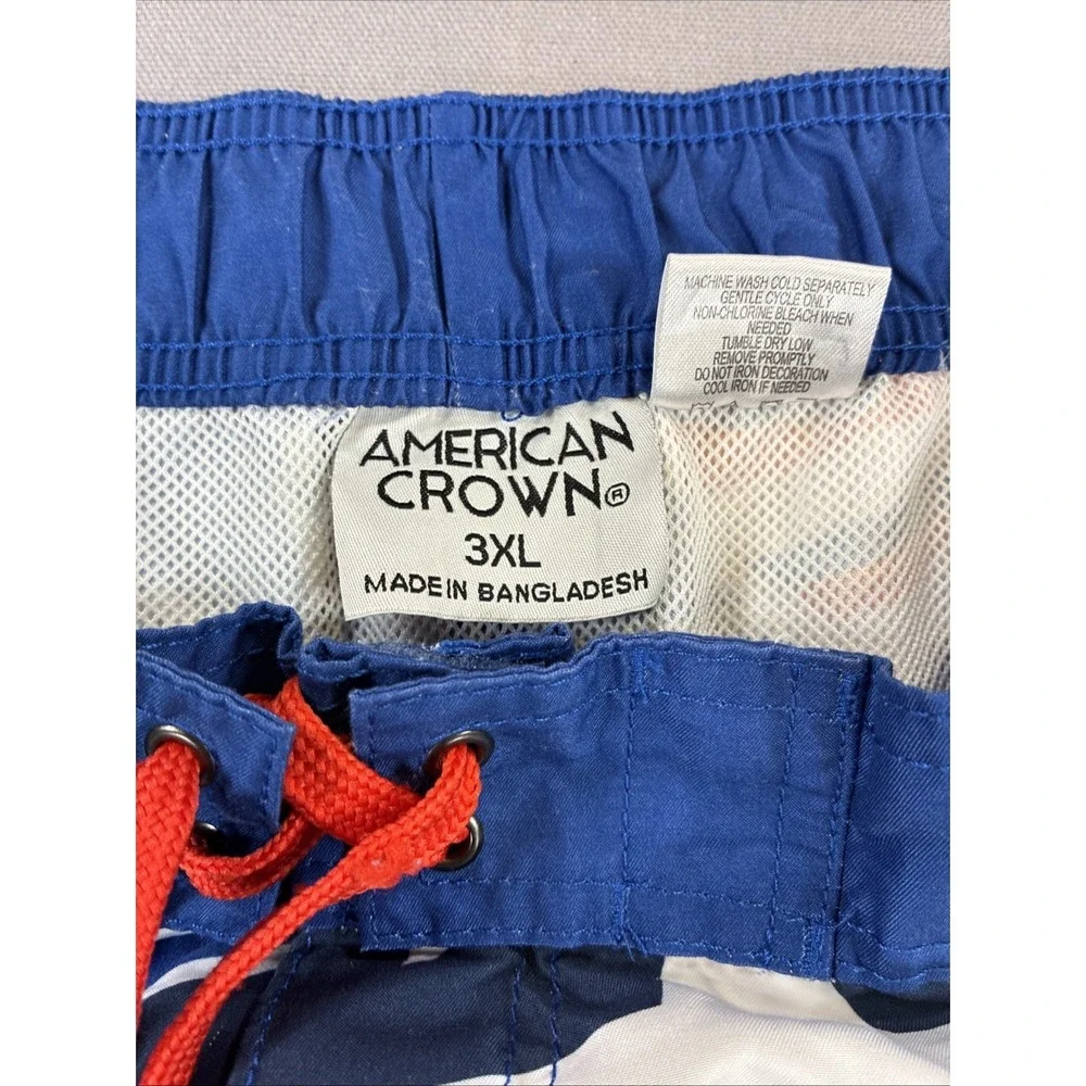 American Crown Swim Trunks 3XL Patriotic Stars Red White Blue Mesh Lining Cut